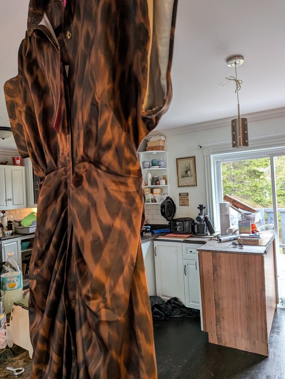 NWT* Betsey Johnson Ruched Button-Down Animal Print Hi Lo Belted Gown Size Small - Picture 7 of 16